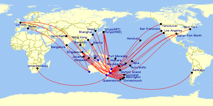 Map of Qantas destinations