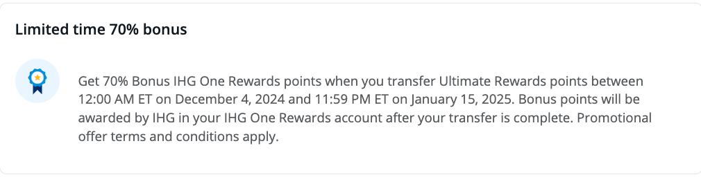 Screenshot of Chase - IHG transfer bonus terms