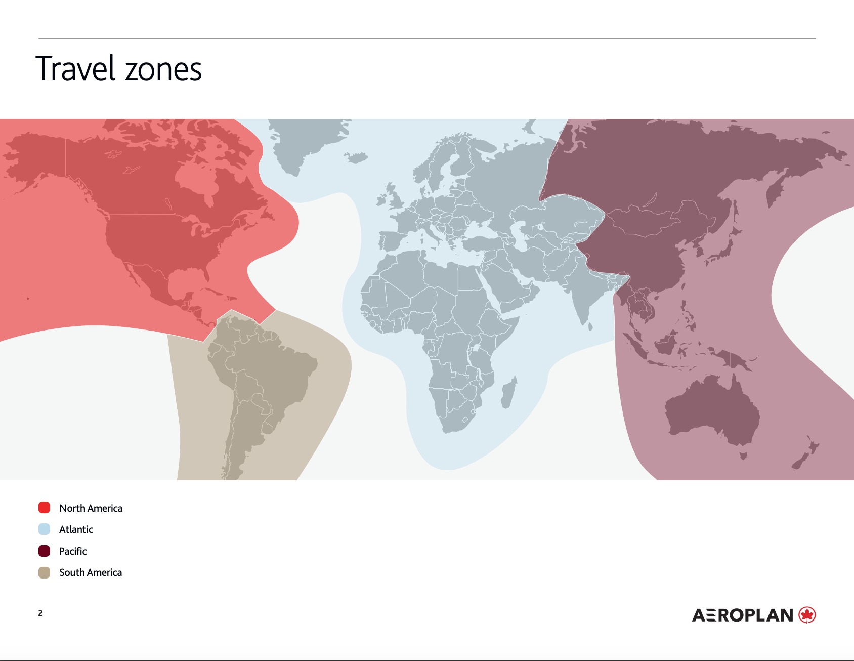 Screenshot of Aeroplan award regions