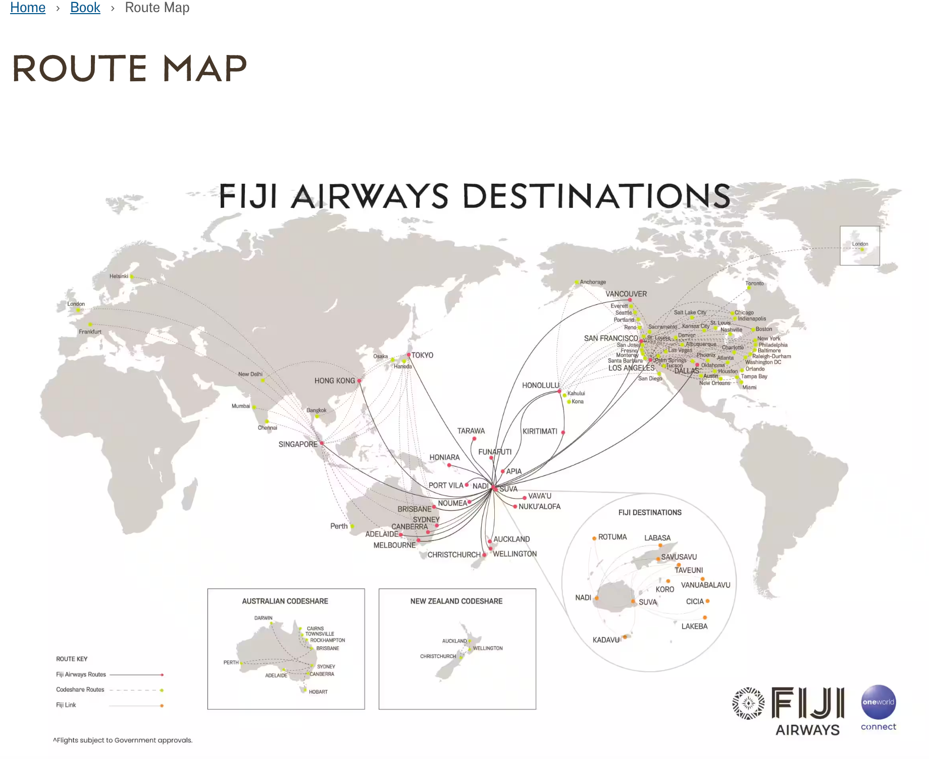 Screenshot of Fiji Airways map