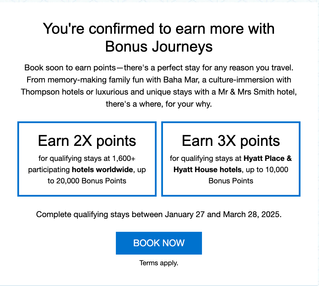 Screenshot of Bonus Journeys Promotion from Hyatt - Source: You Are Travel