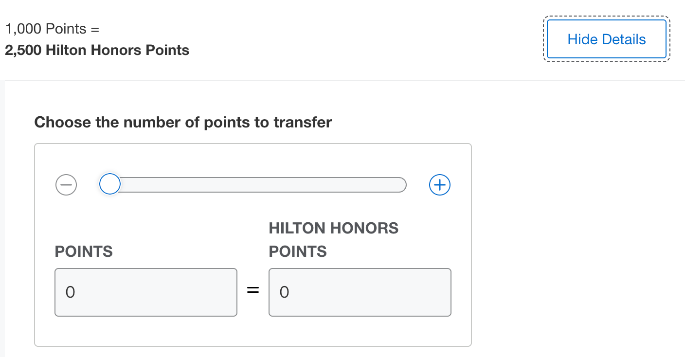 Transferring Amex points to Hilton - Source: Amex