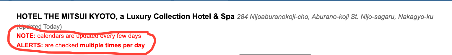 Be sure to confirm updated availability on the hotel's site - Source: PointsCalendar