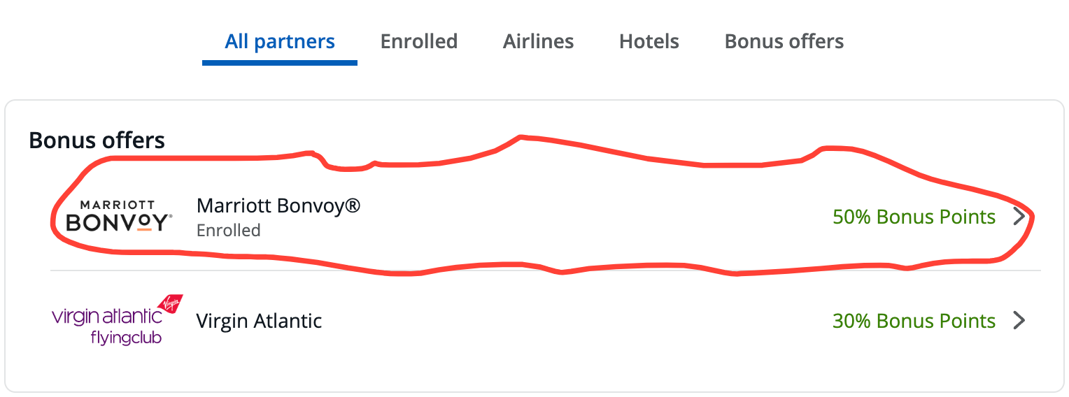 Transferring points to Marriott - Source: Chase