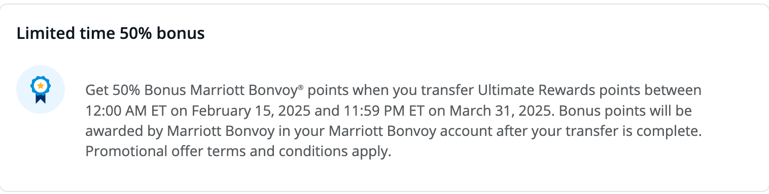 Chase to Marriott transfer bonus - Source: Chase.com