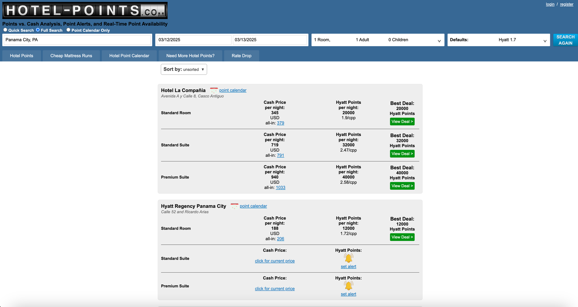 Full search results for Panama City - Source: PointsCalendar