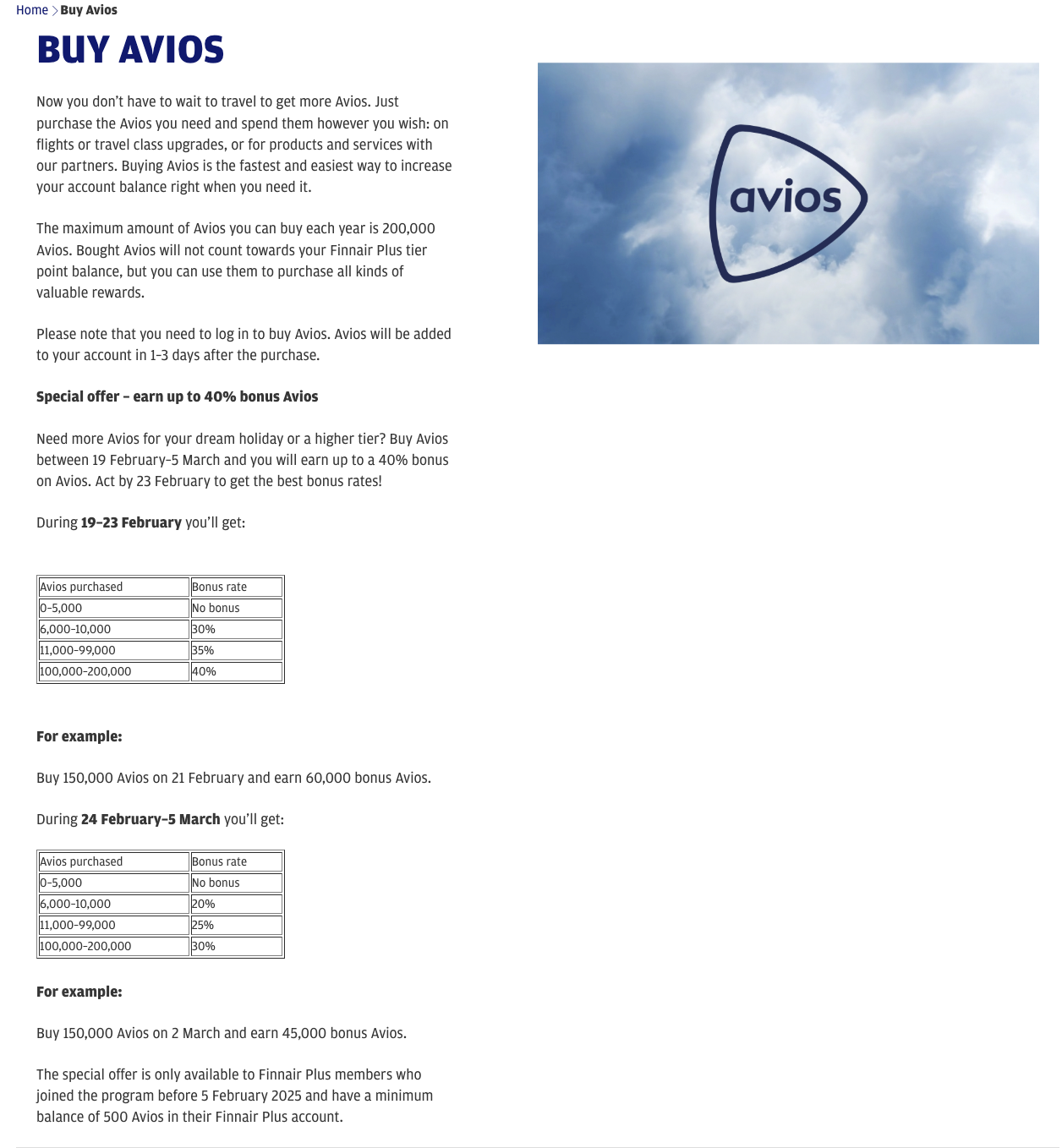 Buying Finnair Avios - Source: Finnair