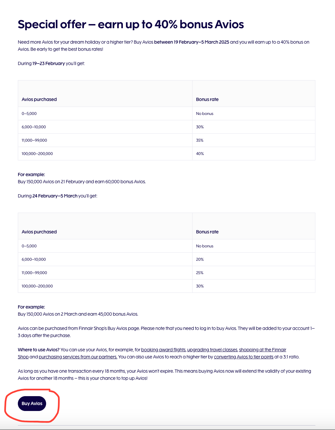 Buying Finnair Avios - Source: Finnair