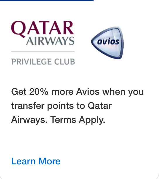 Current transfer bonus between Amex and Qatar - Source: Amex