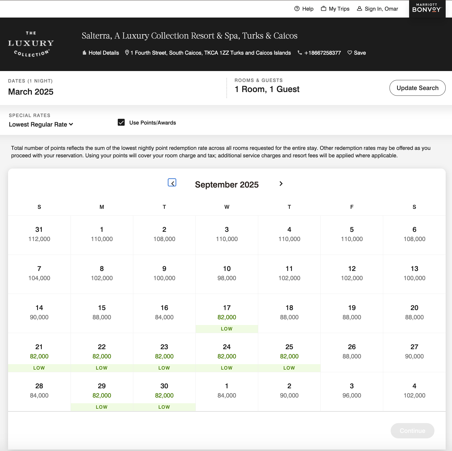 The lowest points rates - Source: Marriott