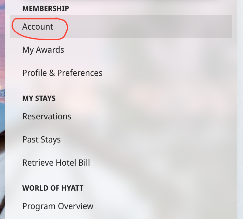 Navigate to the Account Overview Page - Source: Hyatt