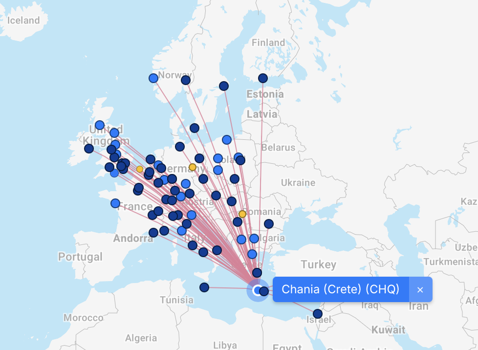 a map of europe with many points