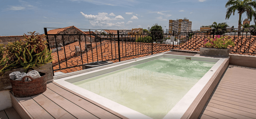 a hot tub on a rooftop