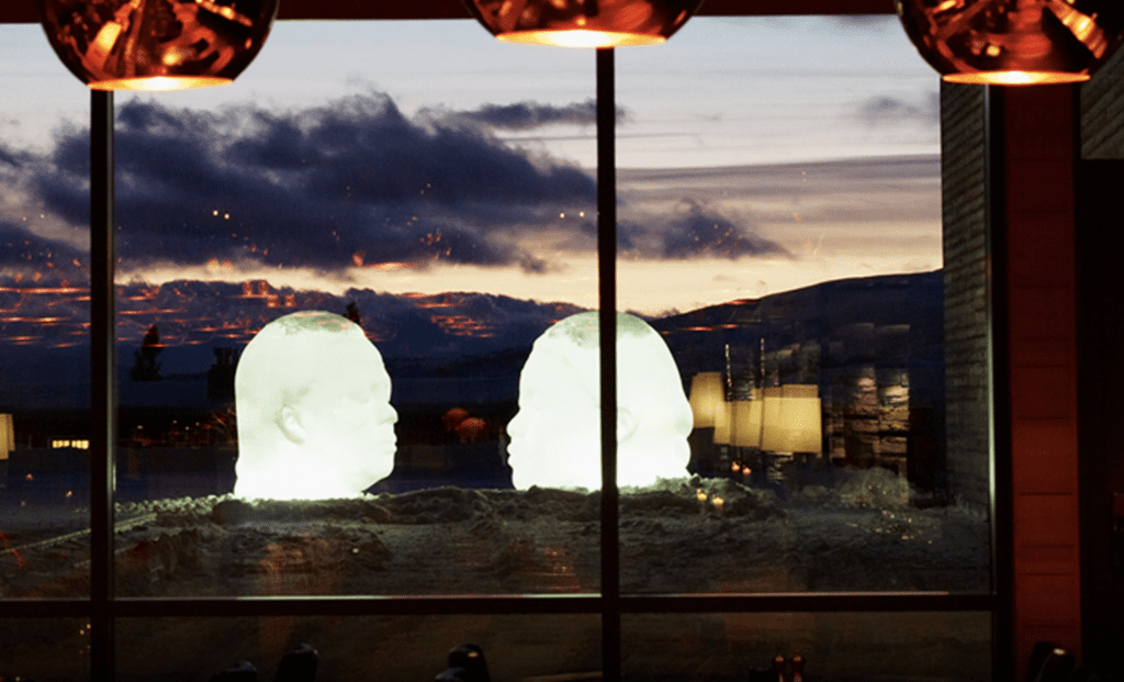 a glass window with lights on it