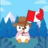cartoon penguin holding a flag