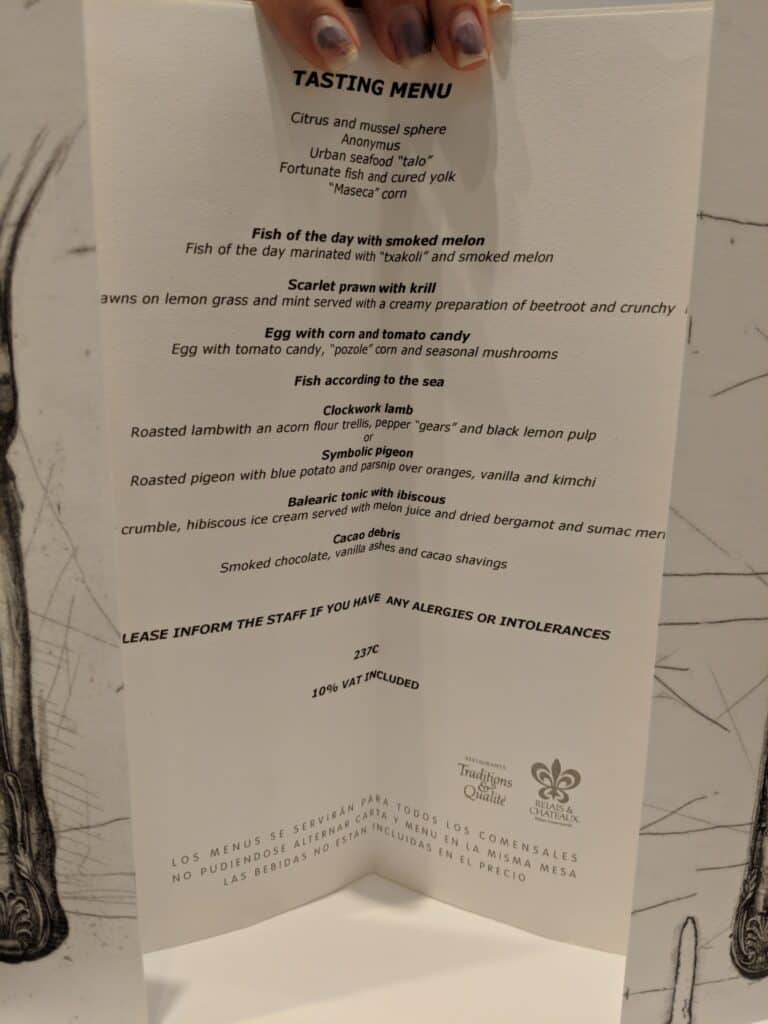 a menu with text on it