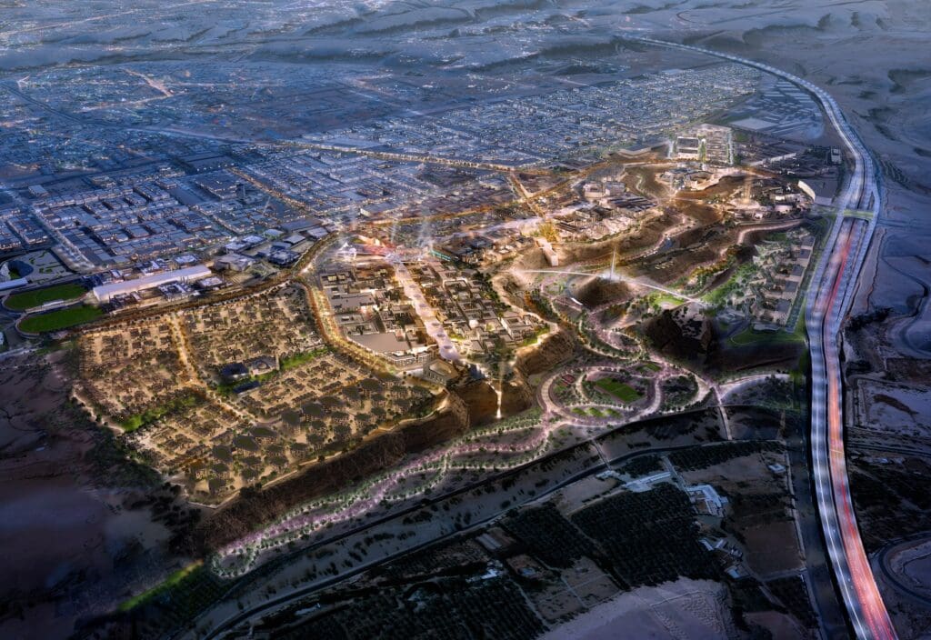 an aerial view of a city