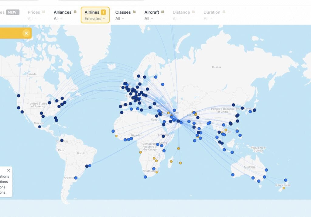 a map of the world with blue dots and points