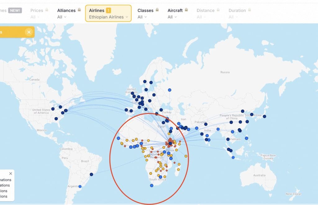 a map of the world with points