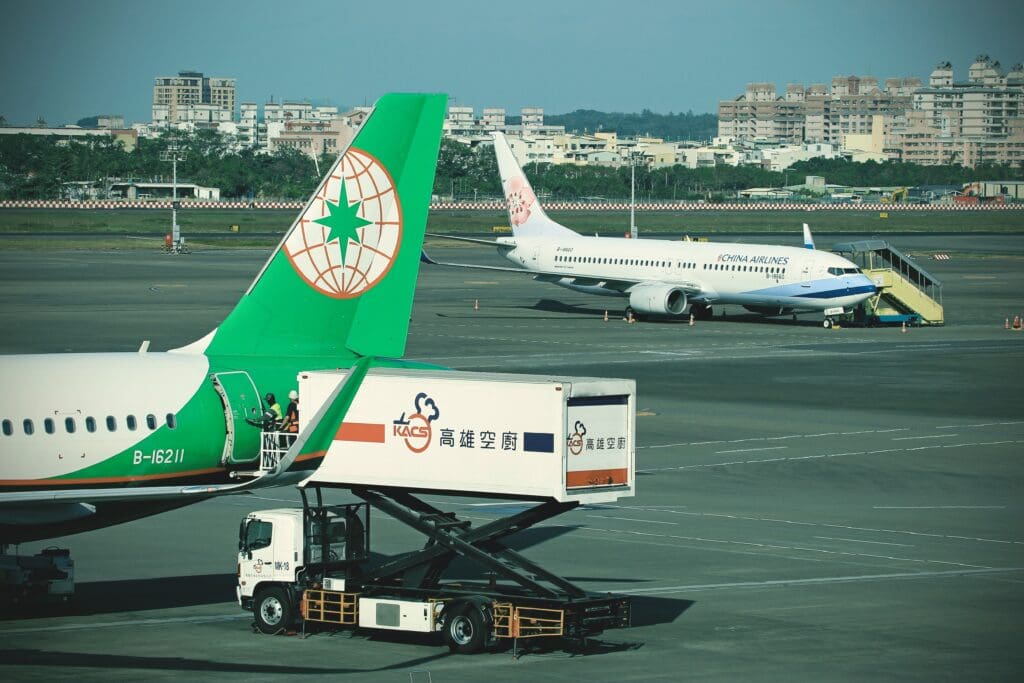 a plane parked on a runway