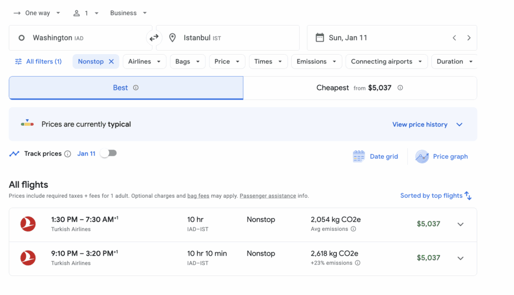 a screenshot of a flight schedule