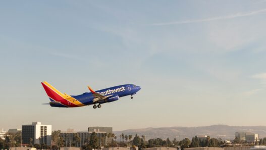 a Southwest plane flying in the sky